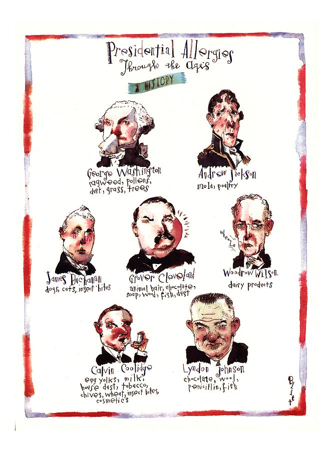 Presidential Allergies Through The Ages: Drawing by Barry Blitt