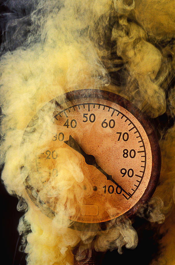 Still Life Photograph - Pressure gauge with smoke by Garry Gay