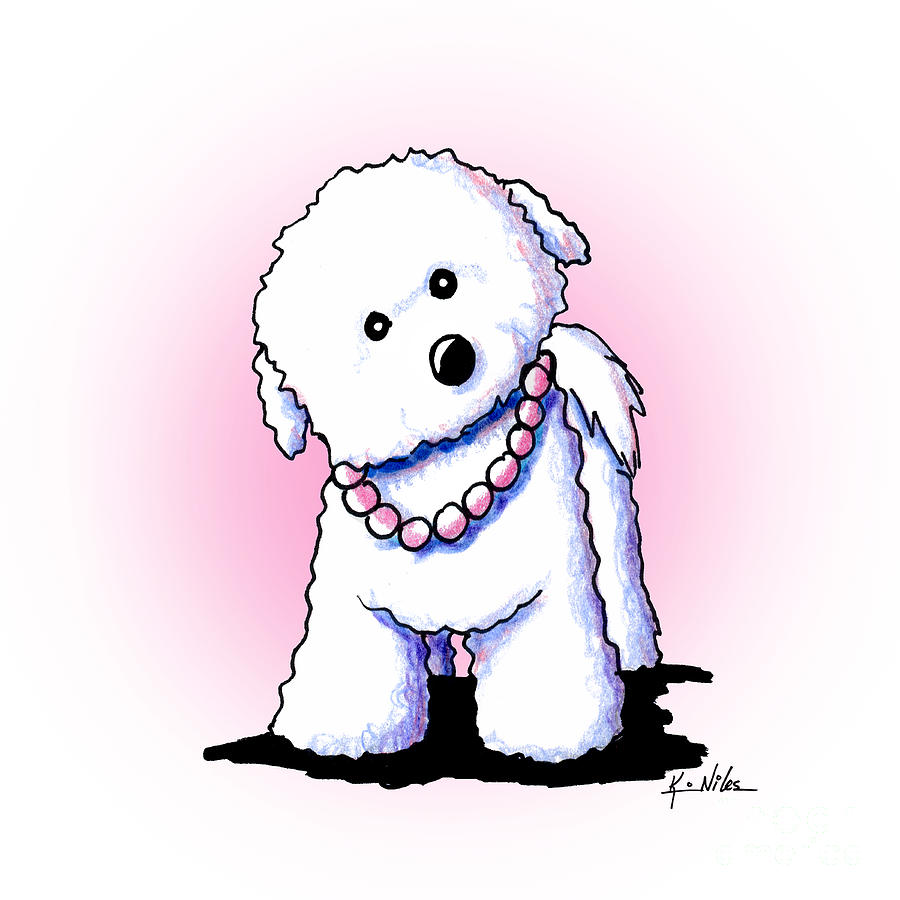 Dog Drawing - Pretty In Pearls Bichon Frise by Kim Niles aka KiniArt