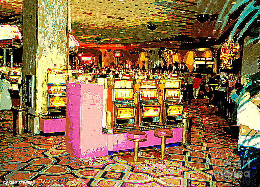 Pretty In Pink Bar Stools And Slots Reserved For Spring Break High Rollers   Painting by Carole Spandau