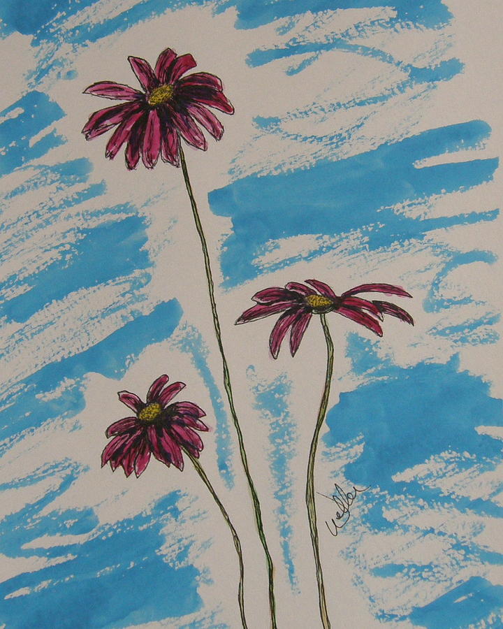 Daisy Painting - Pretty In Pink by Marcia Weller-Wenbert