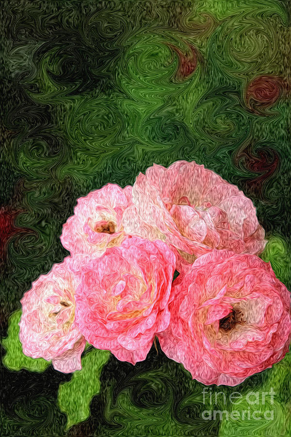 Pretty Pink Painterly Roses with Green Background Photograph by Beverly Claire Kaiya