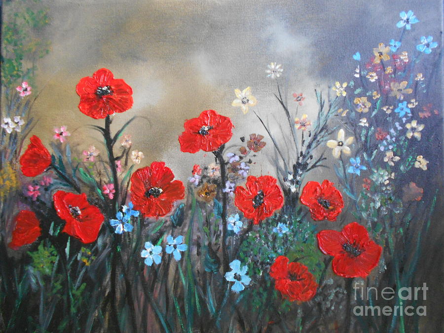 Poppy Painting - Pretty Poppy Garden by Rhonda Lee