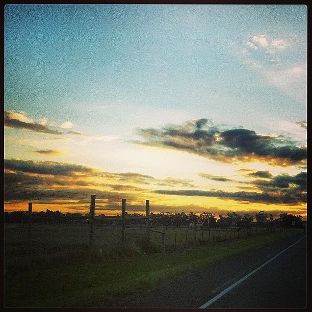 Nature Photograph - #pretty #sunset #sky #clouds #sun #road by Katie Ball