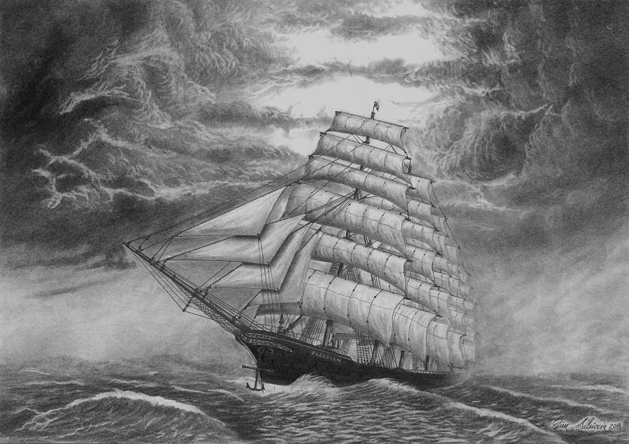 Preussen-Sail-Ship-2 Drawing by Pierre Salsiccia - Fine Art America