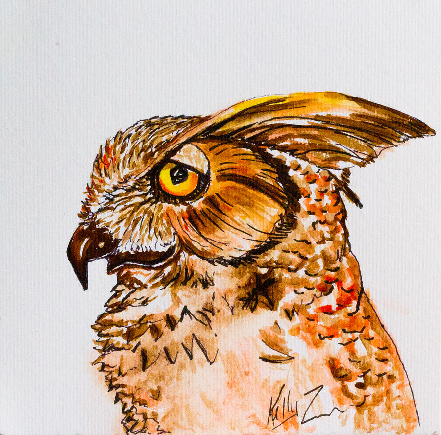 Prey for Wisdom - Horned Owl Painting Painting by Kelly Smith