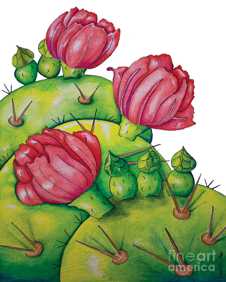 Prickly Pear Bloom Painting by Kandyce Waltensperger