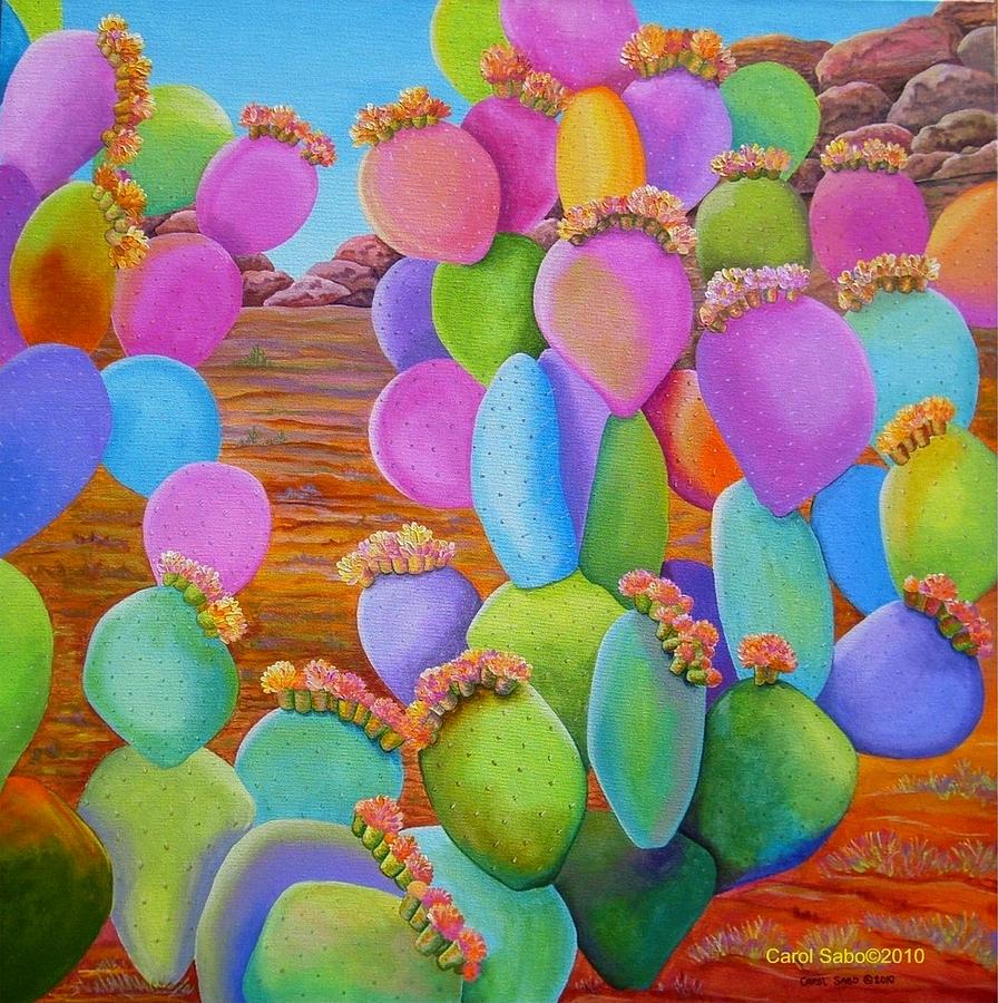 Prickly Pear Cactus-Eye Candy Painting by Carol Sabo
