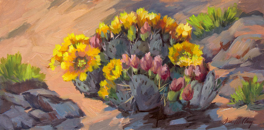 Desert Painting - Prickly Pear Cactus in Bloom by Diane McClary
