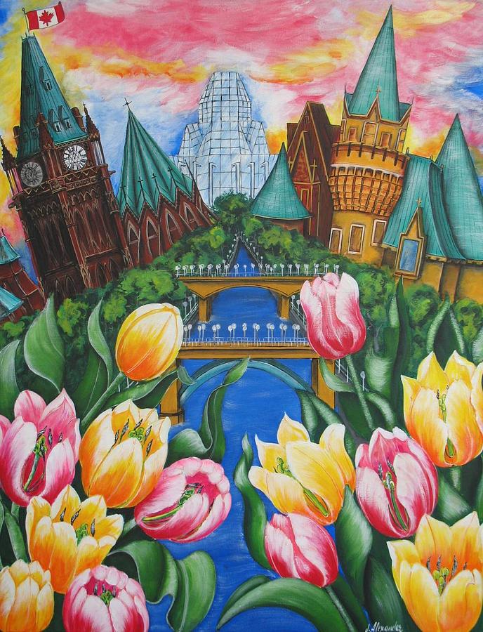 Tulip Painting - Pride Of Ottawa in Springtime by Jill Alexander
