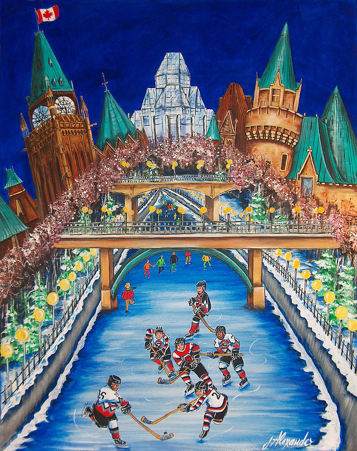 Hockey Painting - Pride of Ottawa - Ottawa 67s Canal Game by Jill Alexander