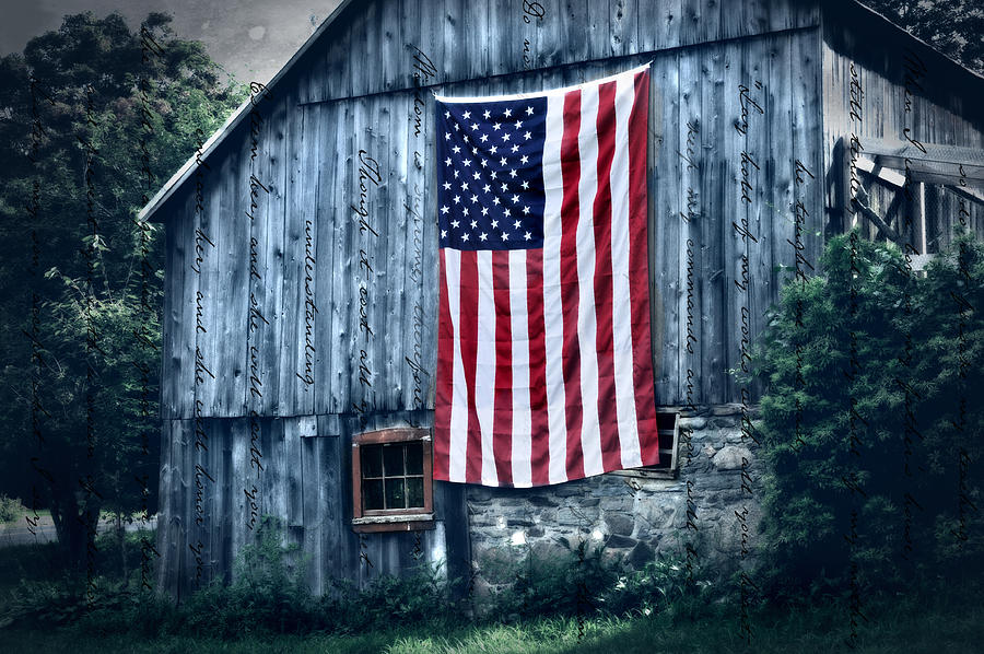 Rural Scene Photograph - American Pride -  Rustic Flag Barn by Photos by Thom - Thomas Schoeller Photography LLC