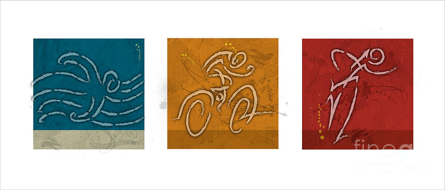 Iron Man Painting - Primary Colors Triathlon Triptych by Alejandro Maldonado
