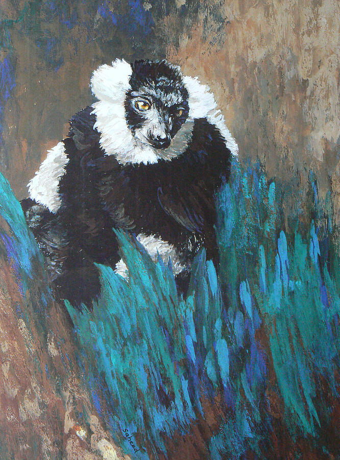 Primate Of The Madagascan Rainforest Painting by Margaret Saheed