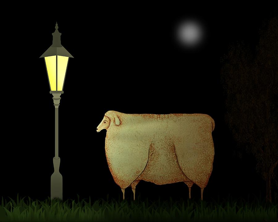 Primitive Sheep Midnight Snack by Lamplight Painting by Movie Poster Prints