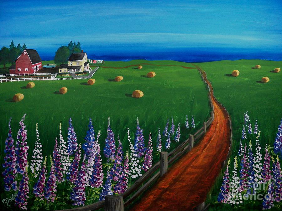 Farm Painting - Prince Edward Island Coastal Farm by Pat Davidson
