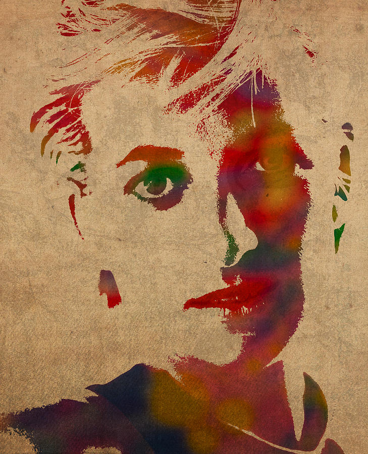 Portrait Mixed Media - Princess Diana Watercolor Portrait on Worn Distressed Canvas by Design Turnpike