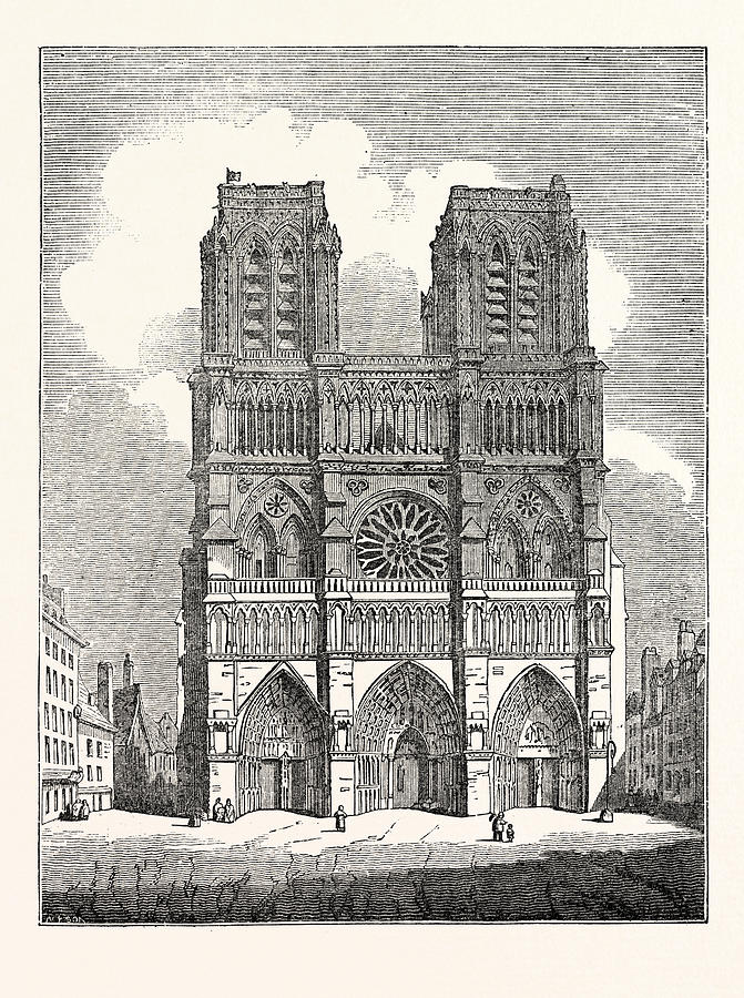 Principal Front Of The Cathedral Of Ntre Dame Paris France Drawing by ...