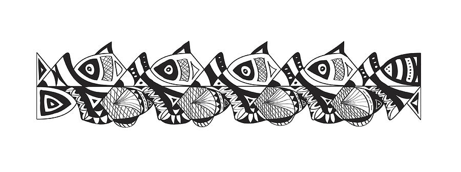 Fish Drawing - Zen Tribal Fish Panel by Ginger Sanders