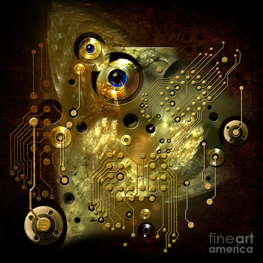 Printed circuit with blue eye Digital Art by Alexa Szlavics