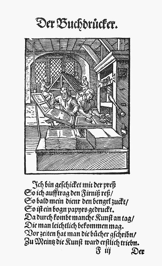 Printing Office, 1568 Painting by Granger