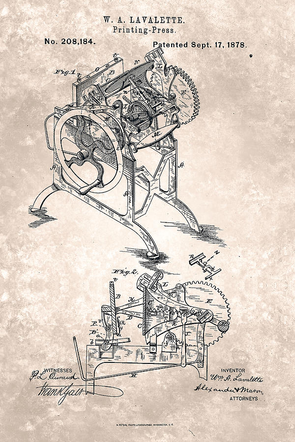 Printing Press Patent From 1878 Painting by Celestial Images