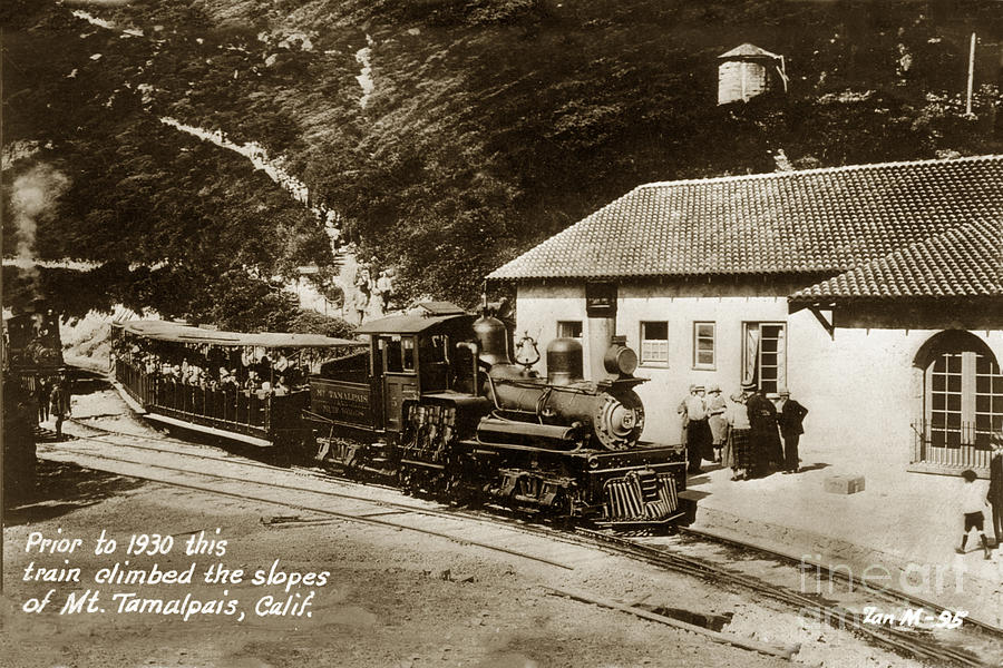 Train Photograph - Prior to 1930 this Stean Shay train climbed the slop of Mt. Tamalpais California by Monterey County Historical Society