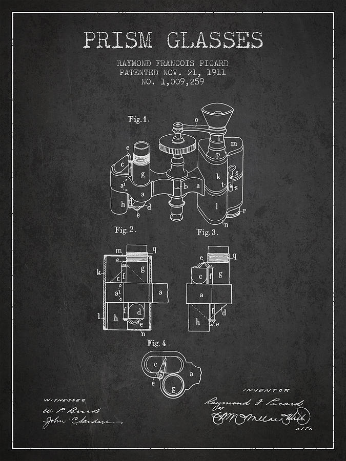 Prism Glass Digital Art - Prism Glasses Patent From 1911 - Dark by Aged Pixel Prism Glass Digital Art - Prism Glasses Patent From 1911 - Dark by Aged Pixel