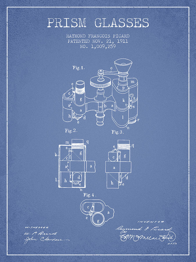 Vintage Digital Art - Prism Glasses patent from 1911 - Light Blue by Aged Pixel