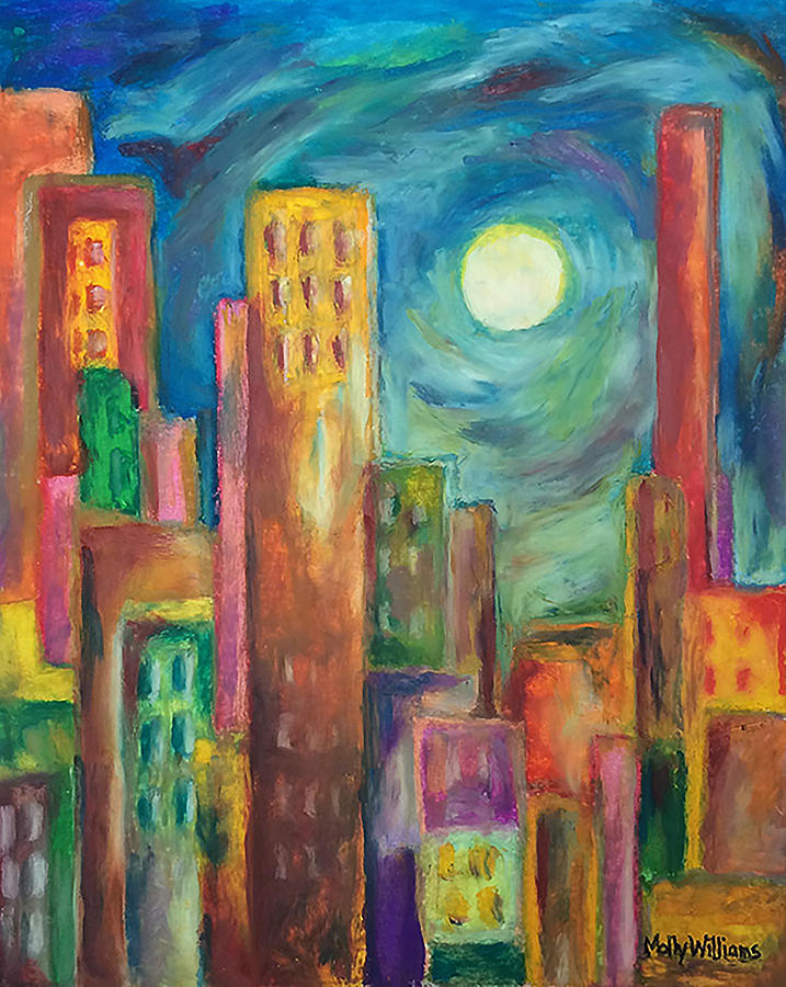 oil pastel cityscape