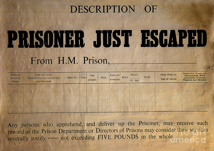 Vintage Photograph - Prisoner Escaped by Adrian Evans