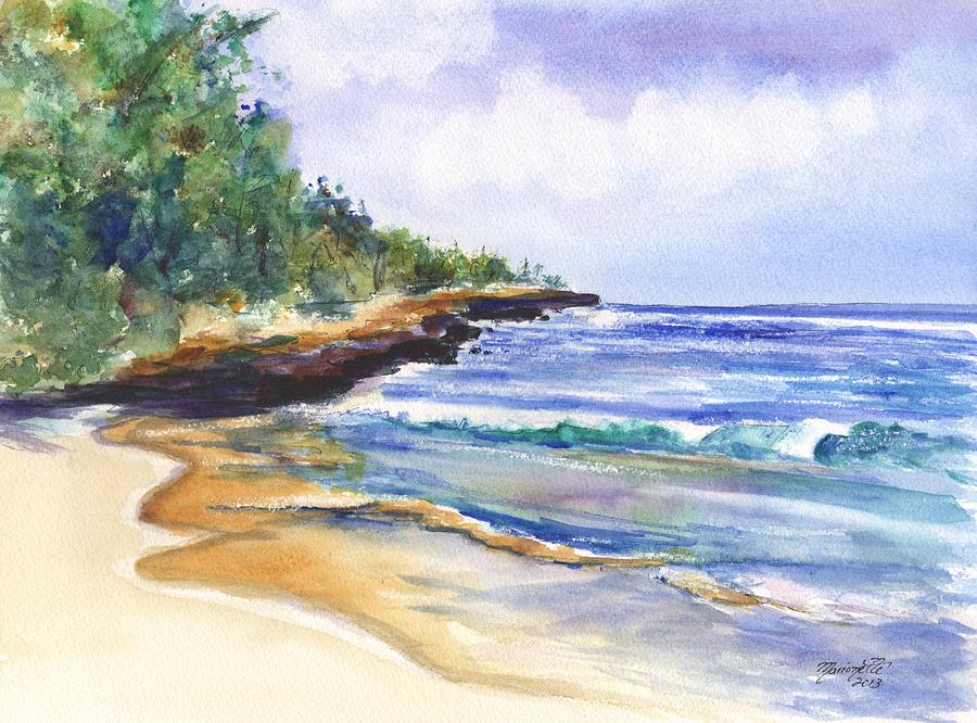 Watercolor Seascape Painting - Pristine Mahaulepu Beach by Marionette Taboniar
