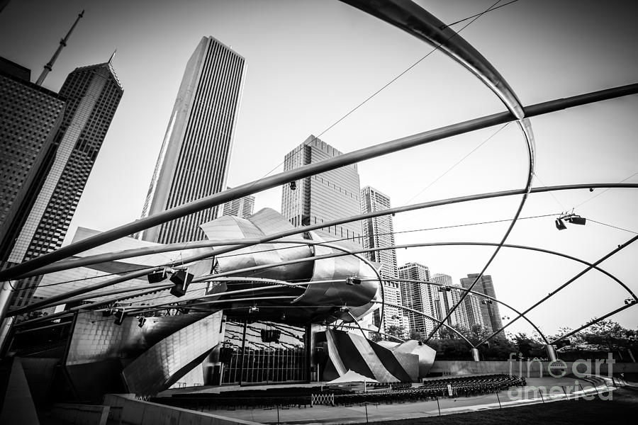 Pritzker Pavilion in Black and White Photograph by Paul Velgos