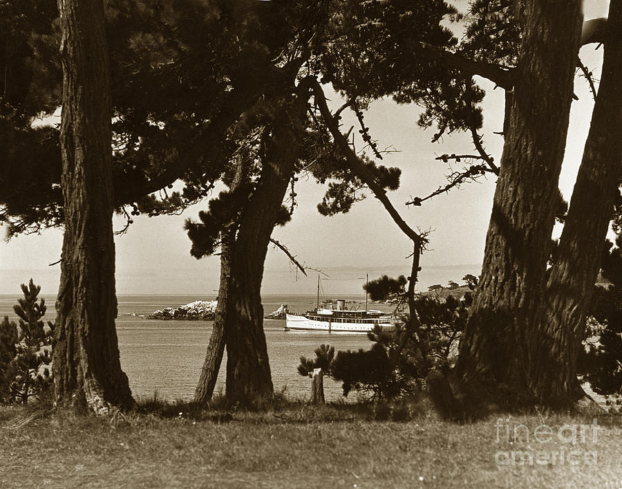 Boat Photograph - Private yacht in Stillwater Cove Pebble Beach circa 1930 by Monterey County Historical Society