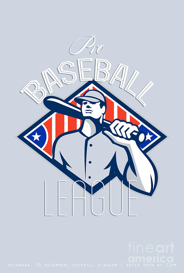 Pro Baseball League Retro Poster Digital Art