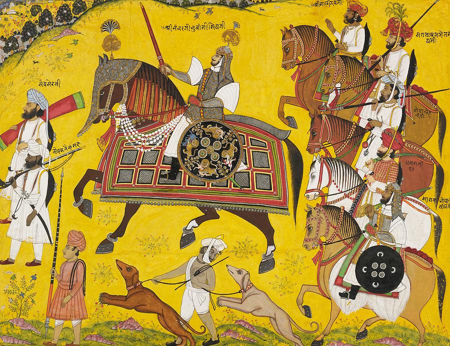 Horse Painting - Processional Portrait of Prince Bhawani Sing of Sitamau by Pyara Singh
