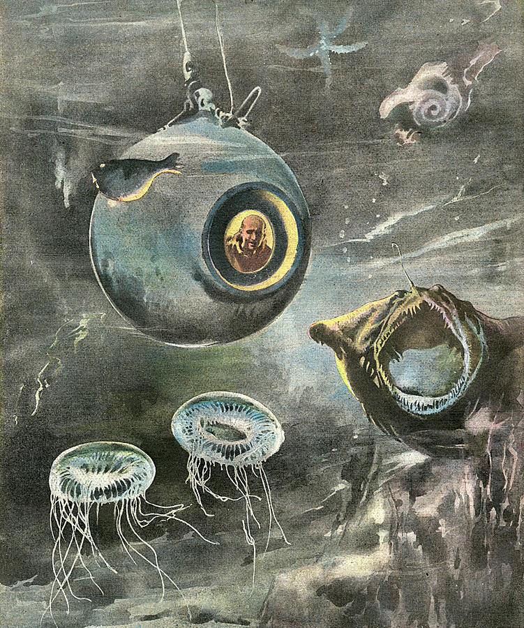 Beebe Drawing - Professor Beebe In His  Bathysphere by Mary Evans Picture Library