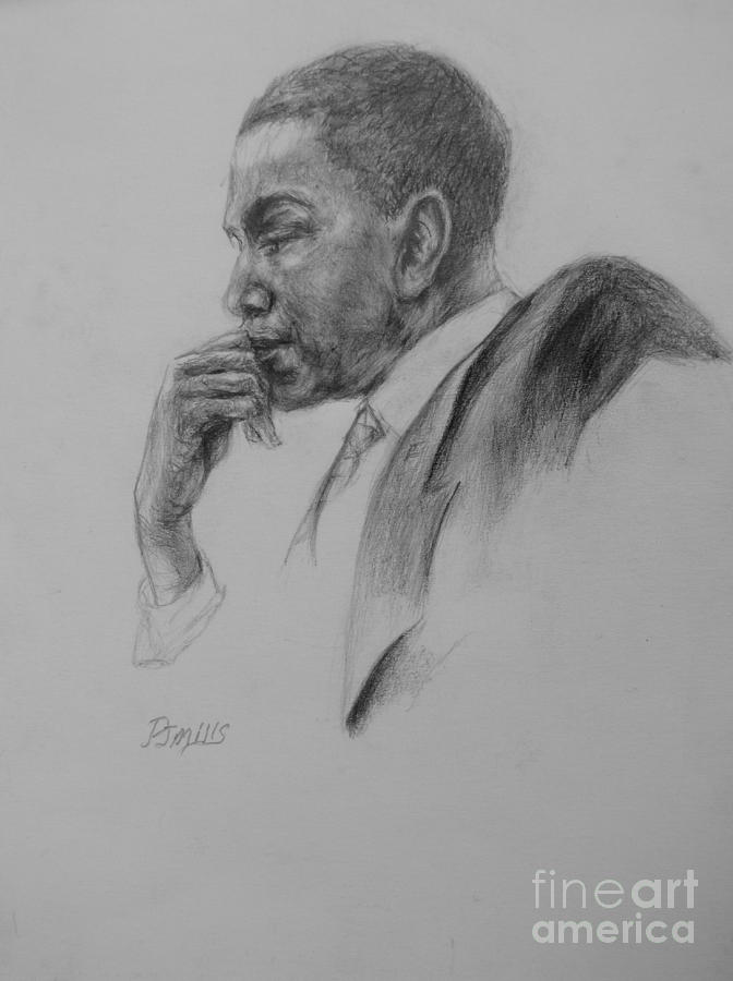 Profile of President Barak Obama Drawing by Patrick Mills
