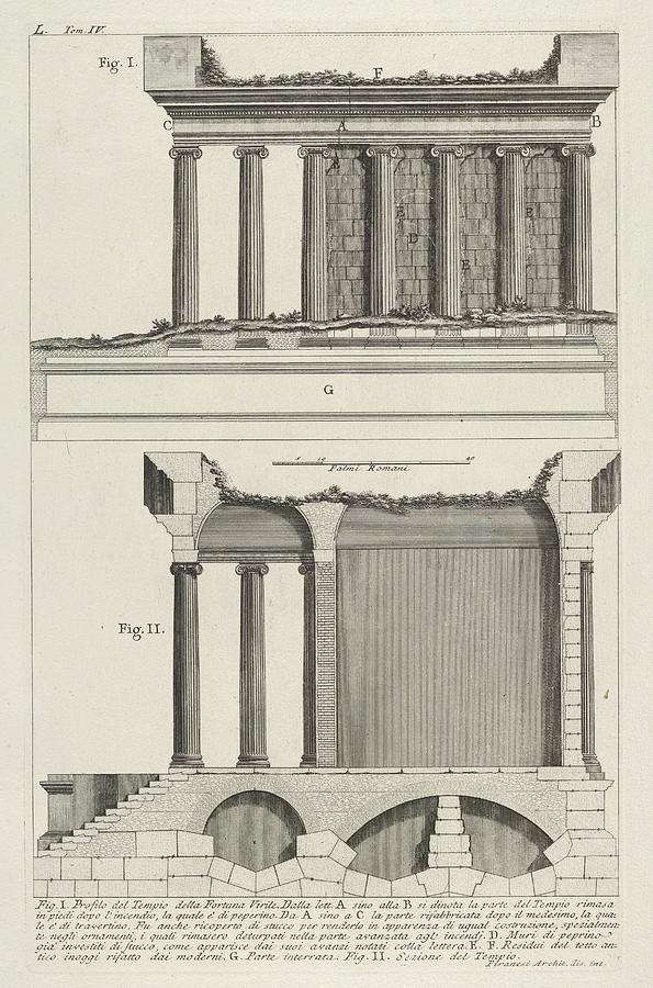 Giovanni Battista Piranesi Drawing - Profile Of The Temple Of Fortuna by Giovanni Battista Piranesi