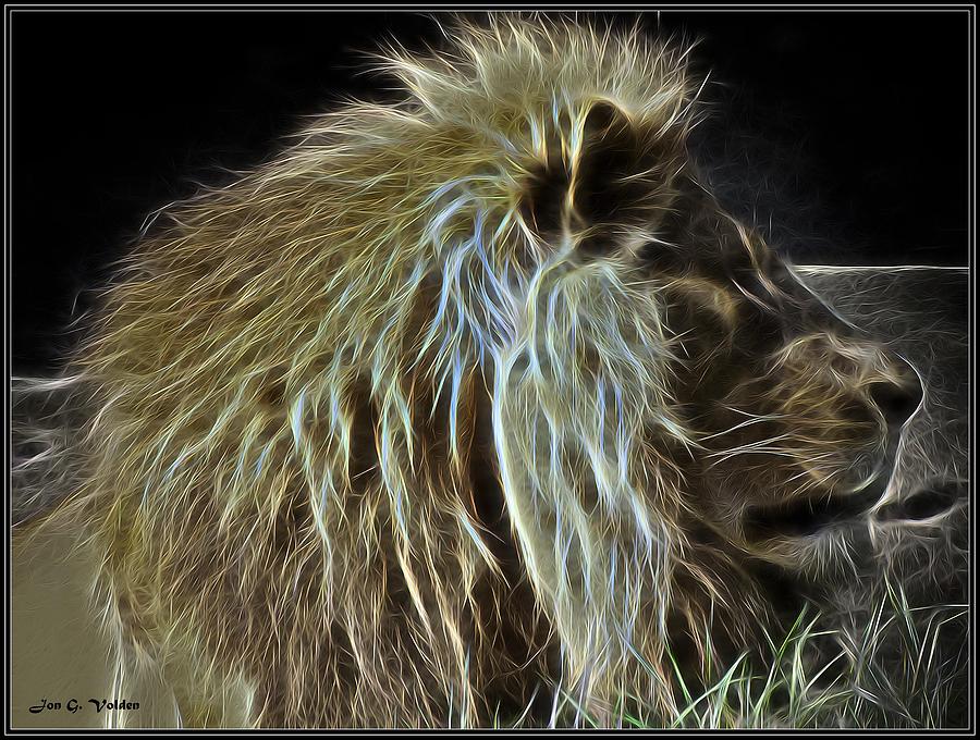 Profile Portrait Of A Glowing Lion Painting by Jon Volden