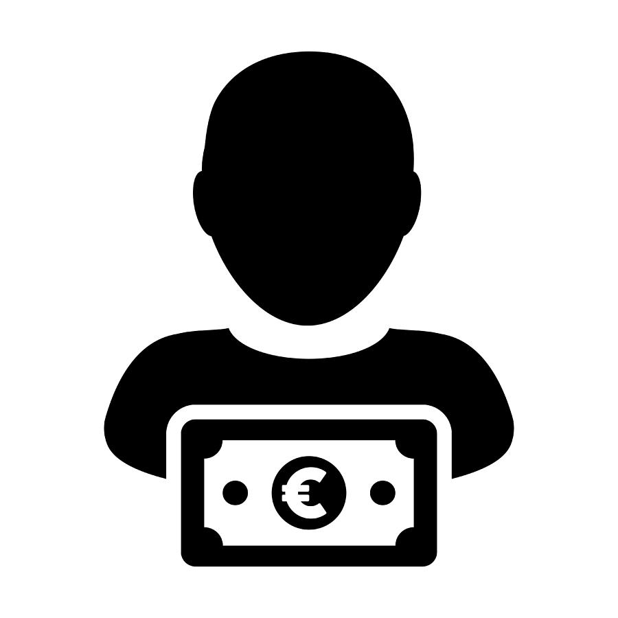 Profit Icon Vector Male User Person Profile Avatar With Euro Sign Currency Money Symbol For Banking And Finance Business In Flat Color Glyph Pictogram - 