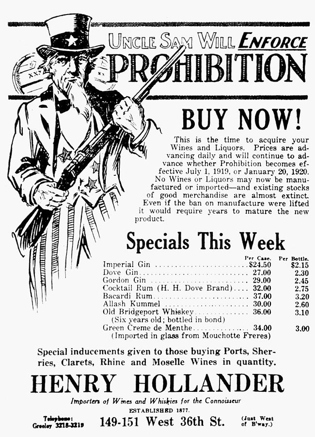 Vintage Drawing - Prohibition, 1919 by Granger