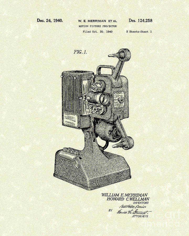Projector 1941 Patent Art Drawing by Prior Art Design