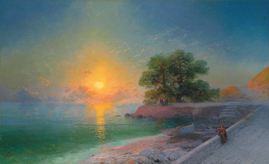 Sunset Painting - Promenade at Sunset by Ivan Konstantinovich Aivazovsky