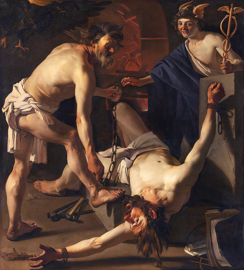 Prometheus chained by Vulcan Painting by Dirck van Baburen