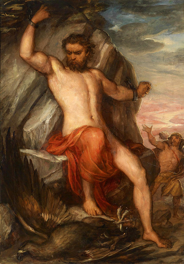 Prometheus forged to the rock Painting by Carl Rahl