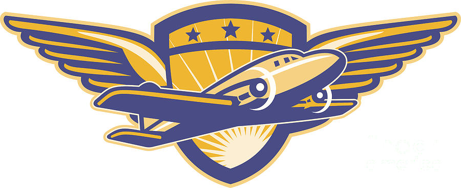 Propeller Airplane Shield Wings Retro Digital Art