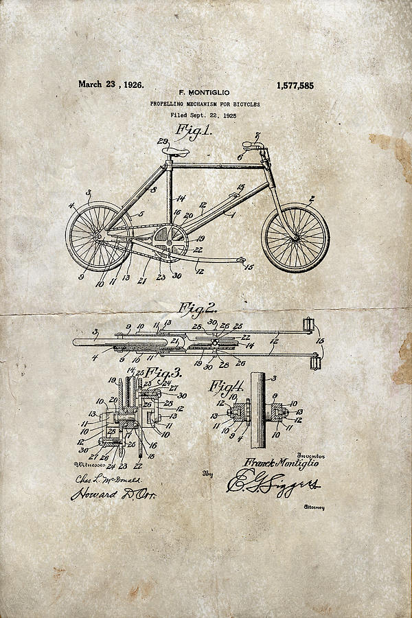 Propelling Mechanism For Bicycles Patent 1926 Digital Art by Paulette B Wright