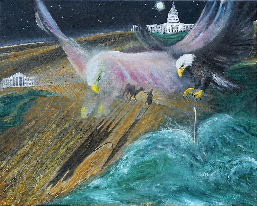 Prophetic MS 36 Two Eagles Camel through Eye of Needle Parable Painting by Anne Cameron Cutri