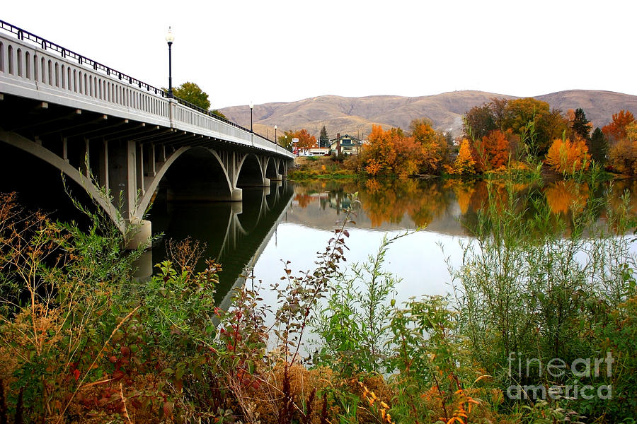 Prosser Bridge and Fall Colors on the River Photograph by Carol Groenen
